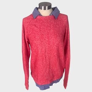 Tommy Hilfiger Womens Large Layered 2Fer NEW NWT Pink Sweatshirt Sweater